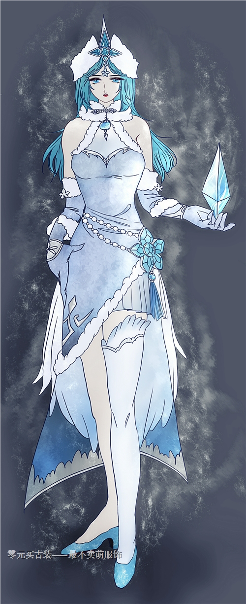 左腿开缝处，前胸为软纱。后摆为硬纱烫花